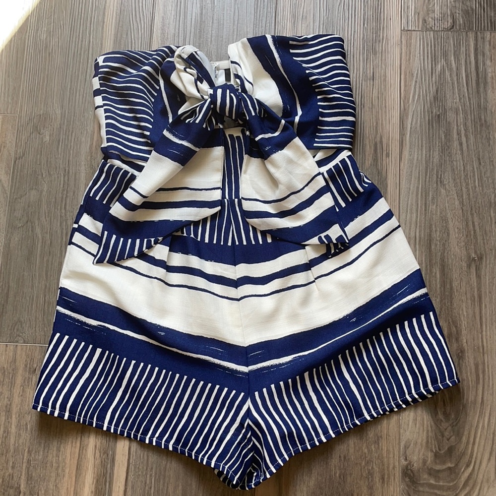 Lulus medium blue and white romper